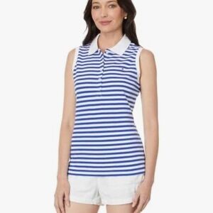 Tommy Hilfiger Navy and White Striped Sleeveless Polo Shirt NWOT